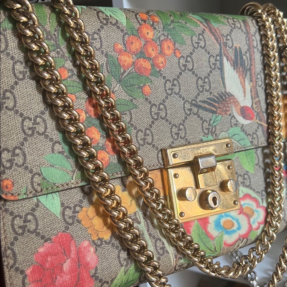 Gucci Padlock Shoulder Bag Tian Print GG Coated Canvas Brown, Print - Picture 8 of 15